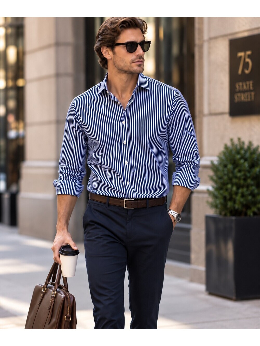 Polo Ralph Lauren Regent Custom Fit Blue White Striped Dress Shirt 16.5 42